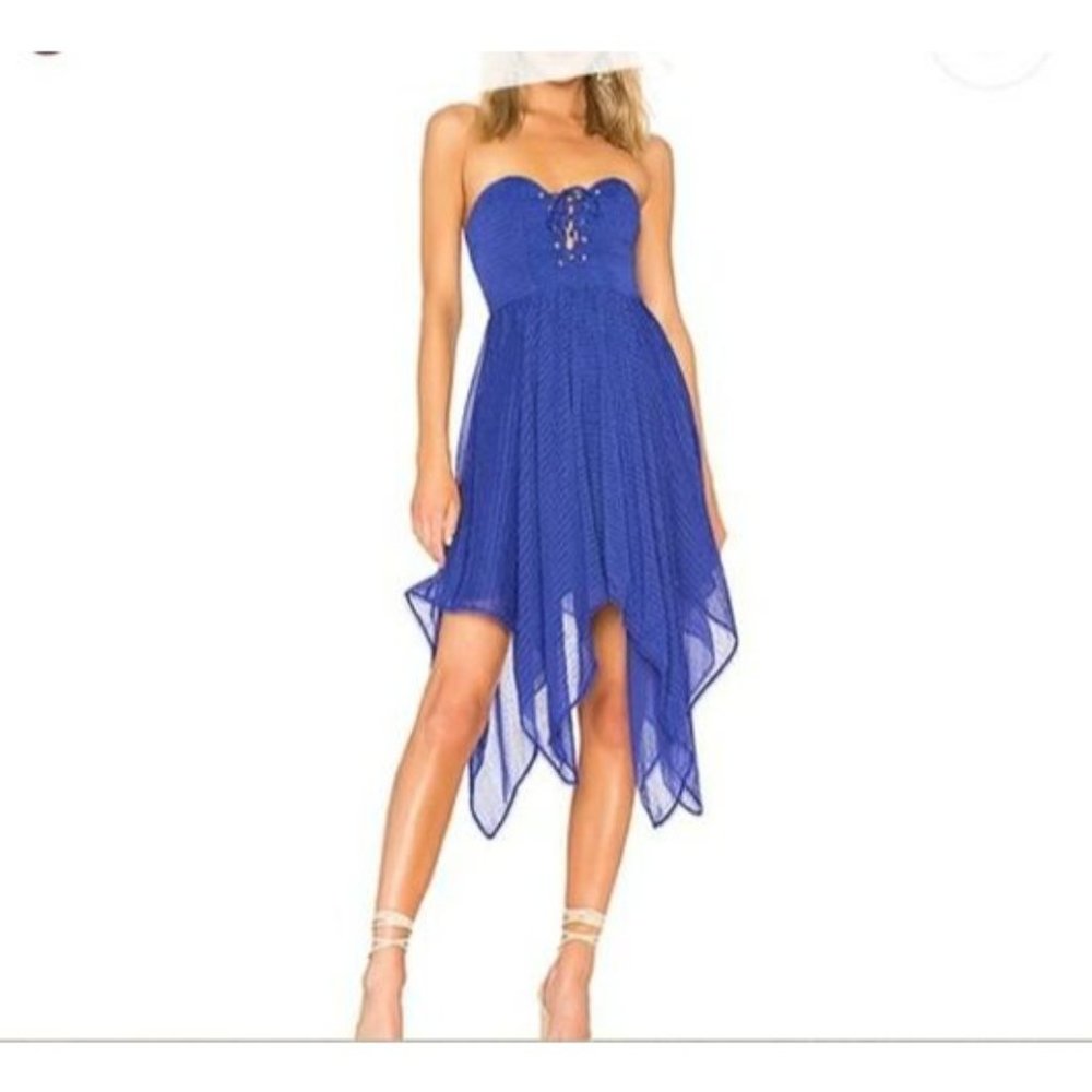 House of Harlow 1960 X Revolve Strapless Asymmetrical Dress Royal Blue Size Smal